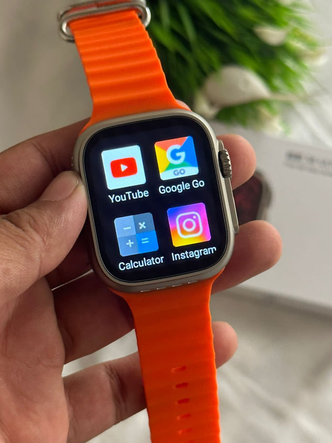 S8 Ultra Smart Watch with 5gSIM Card, App Store Working, Google Maps, Facebook,(SIM Supported) Extra Band (Orange and Black)