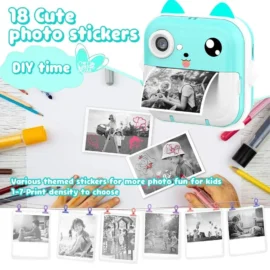 Instant Print Camera for Kids - 1080P HD, 48MP, SD Card, Bluetooth, Free App, 3 Rolls Print Paper, Stickers, Fun Filters, Gift for Boys and Girls - Pink Camera for Kids 4-12 y (Blue)